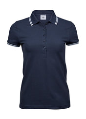 Dames Luxe Gestreepte Stretch Polo - 215 g/m² | vijftigduizend achthonderdvierenvijftig