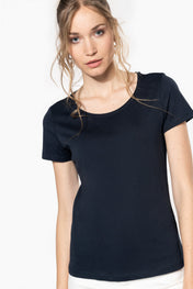 Dames T-shirt met korte mouwen van biologisch katoen met onafgewerkte halslijn - 110 g/m² - K399