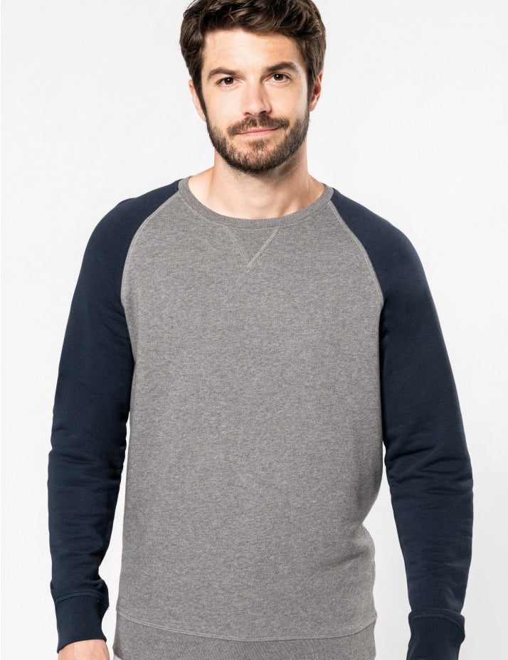 Men's Two-tone Organic Crew Neck Raglan Sleeve Sweatshirt - K491