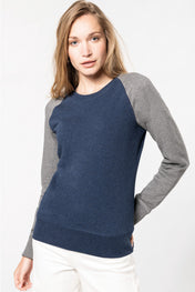 Ladies' Two-tone Organic Crew Neck Raglan Sleeve Sweatshirt - K492