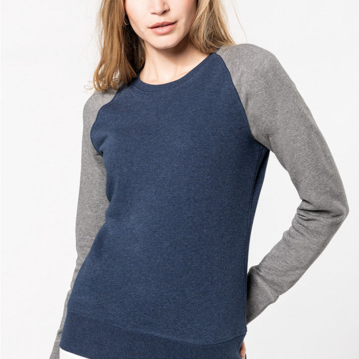 Ladies' Two-tone Organic Crew Neck Raglan Sleeve Sweatshirt - K492